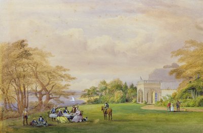 「コテージ」でのグループ、ボーンヒル、1858 作： John Christian Schetky